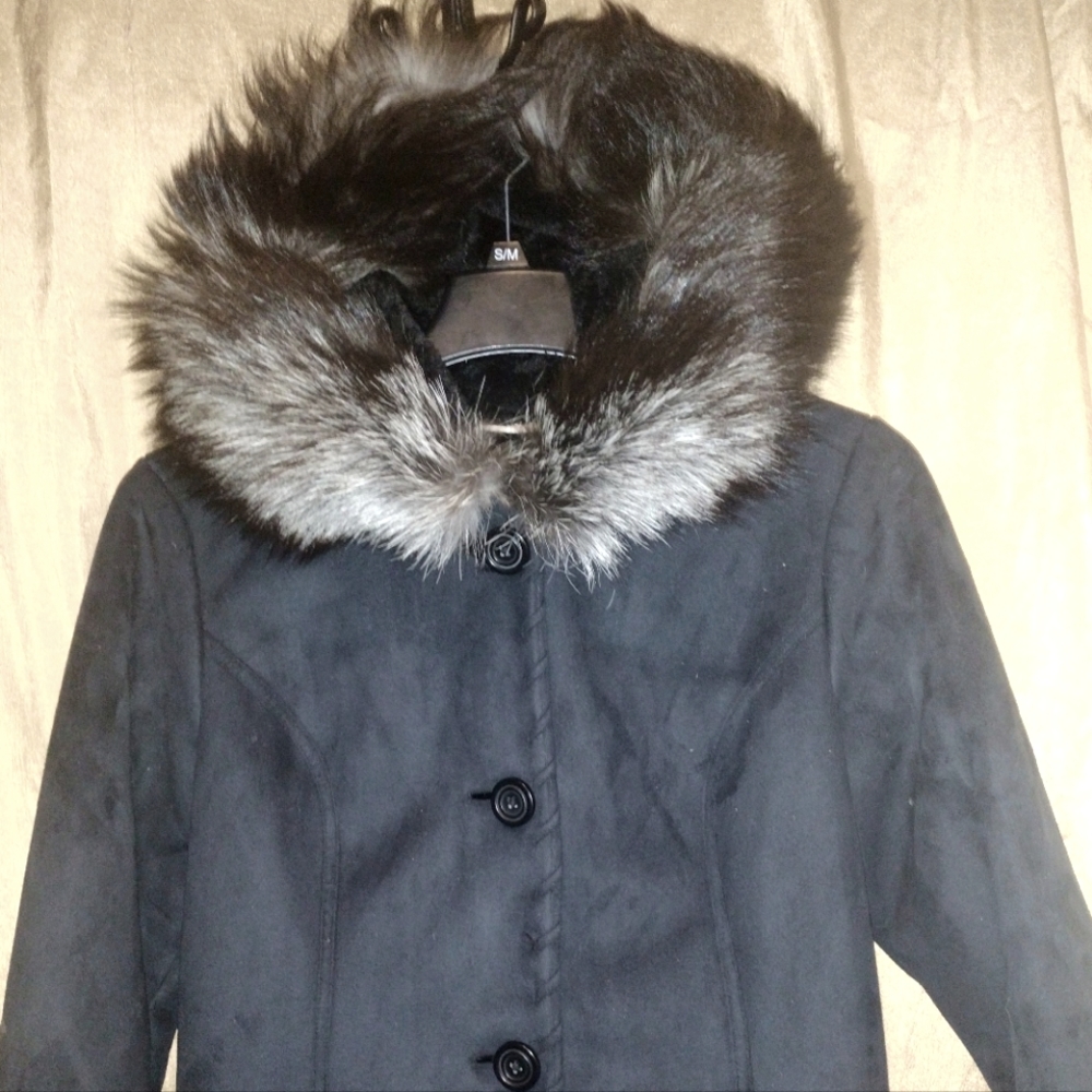 Women's D&CO suede coat with fur lined hood
